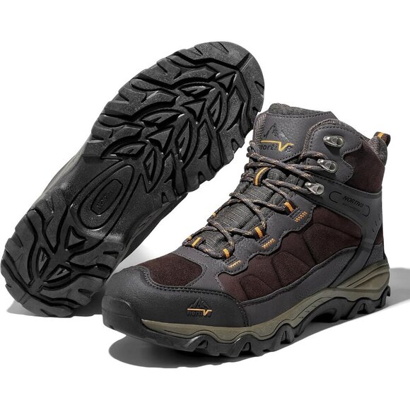 NORTIV 8 Men\'s Waterproof Hiking Boots Mid Trekking Mountaineering Shoes Brown